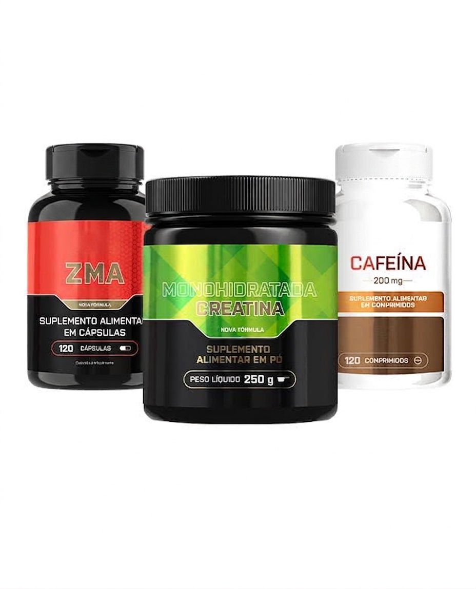 Kit Iniciantes - Cafeína 200mg 120 comp + ZMA 120 caps + Creatina Monohidratada 250g